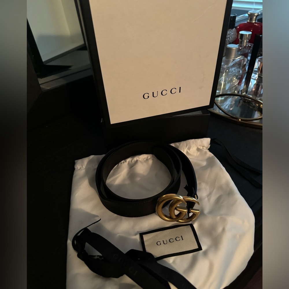 GUCCI BELT BLACK/gold gg GG MARMONT THIN BELT